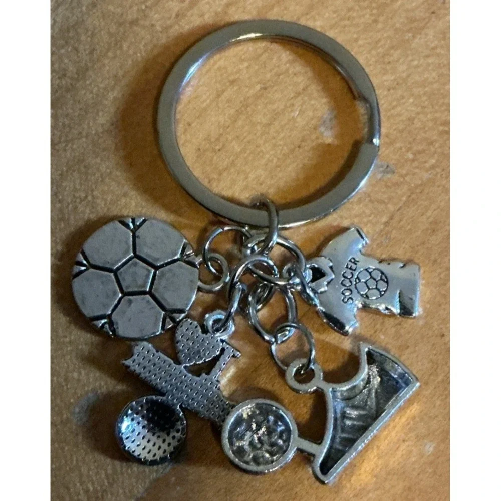 Soccer Ball Keychain Silver Tone w/ Jersey I Love Soccer‎ I Heart Soccer Shoe